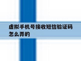 虚拟手机号接收短信验证码怎么弄的