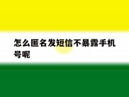 怎么匿名发短信不暴露手机号呢